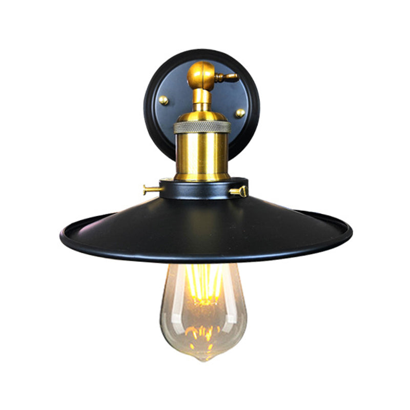 Iron Black Finish Wall Mount Sconce Flared 1-Light Industrial Wall Lighting Fixture