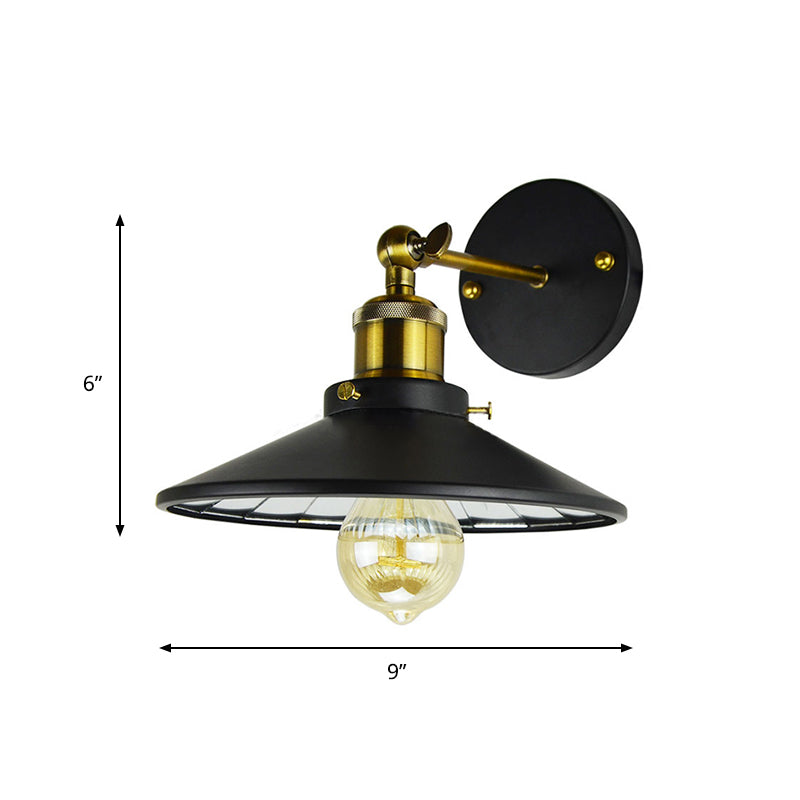 Antiqued Wide Flare Sconce Light Fixture 1 Head Metallic Wall Mounted Lamp in Black for Restaurant