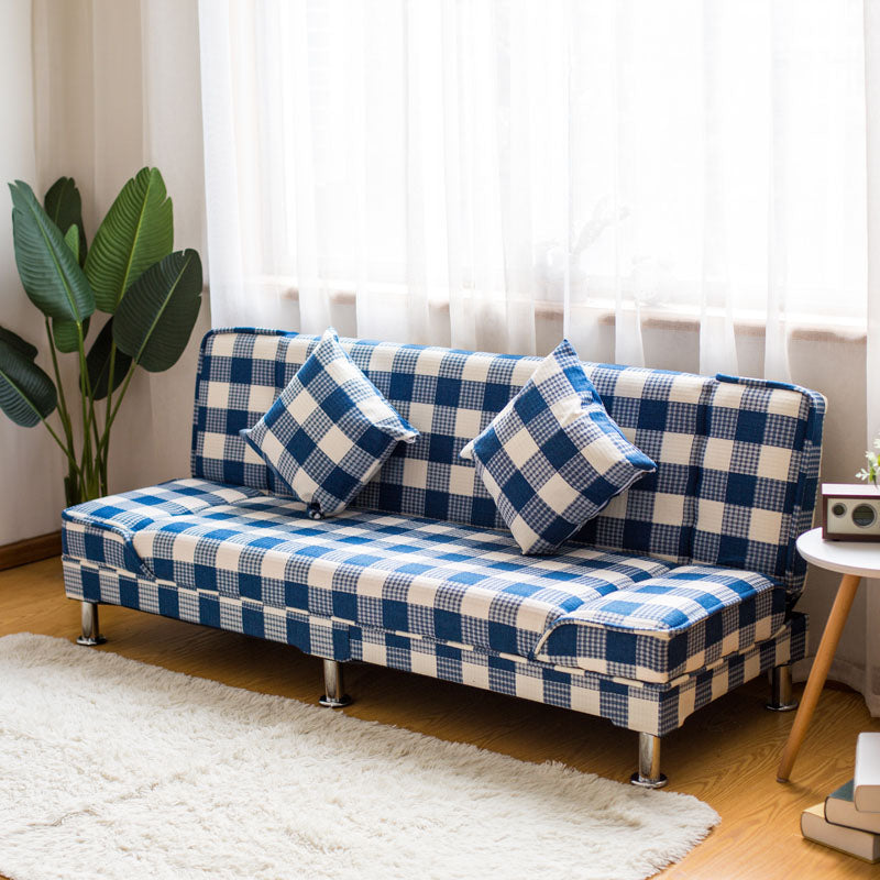 Modern Cotton Blend and Velvet Convertible Loose Back Armless Sofa Bed
