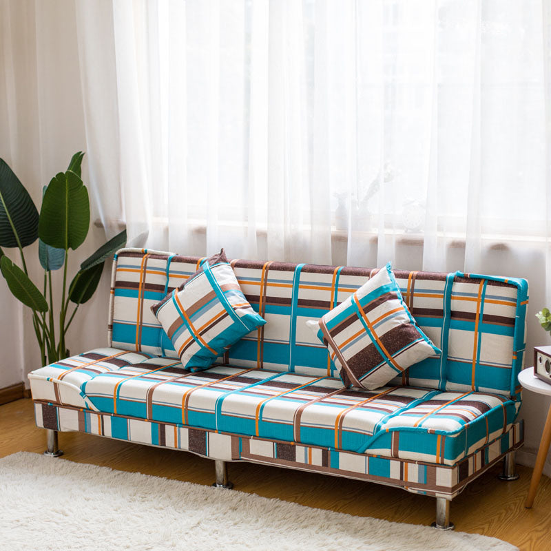 Modern Cotton Blend and Velvet Convertible Loose Back Armless Sofa Bed