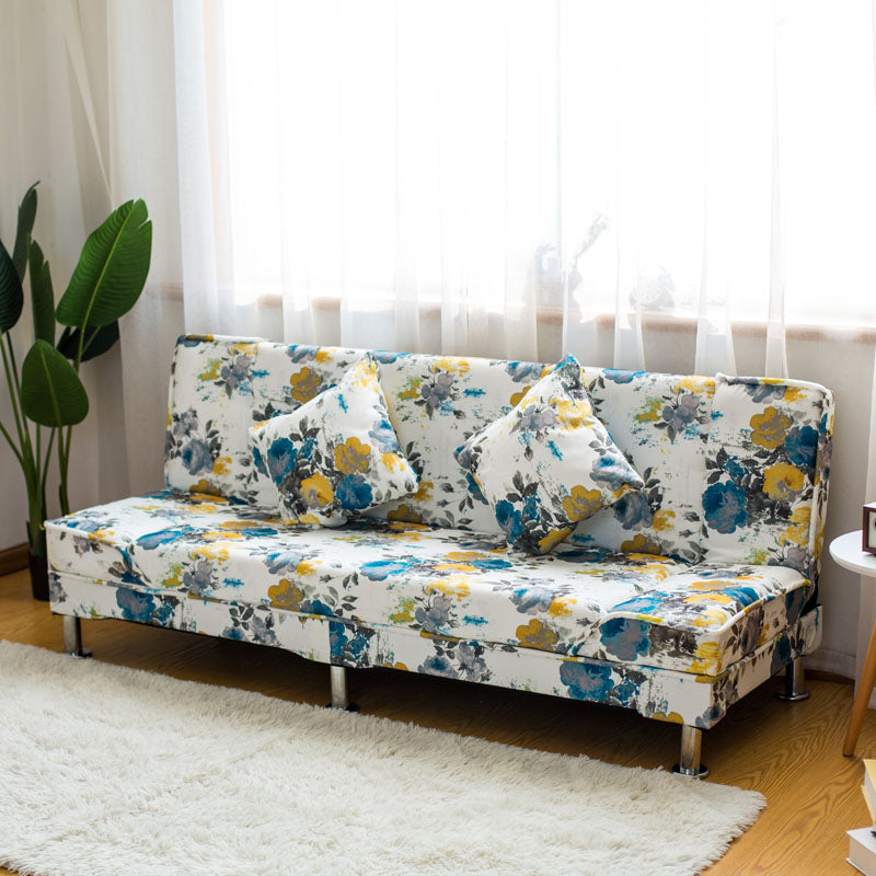 Modern Cotton Blend and Velvet Convertible Loose Back Armless Sofa Bed