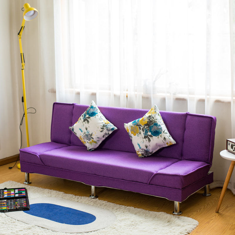 Modern Cotton Blend and Velvet Convertible Loose Back Armless Sofa Bed