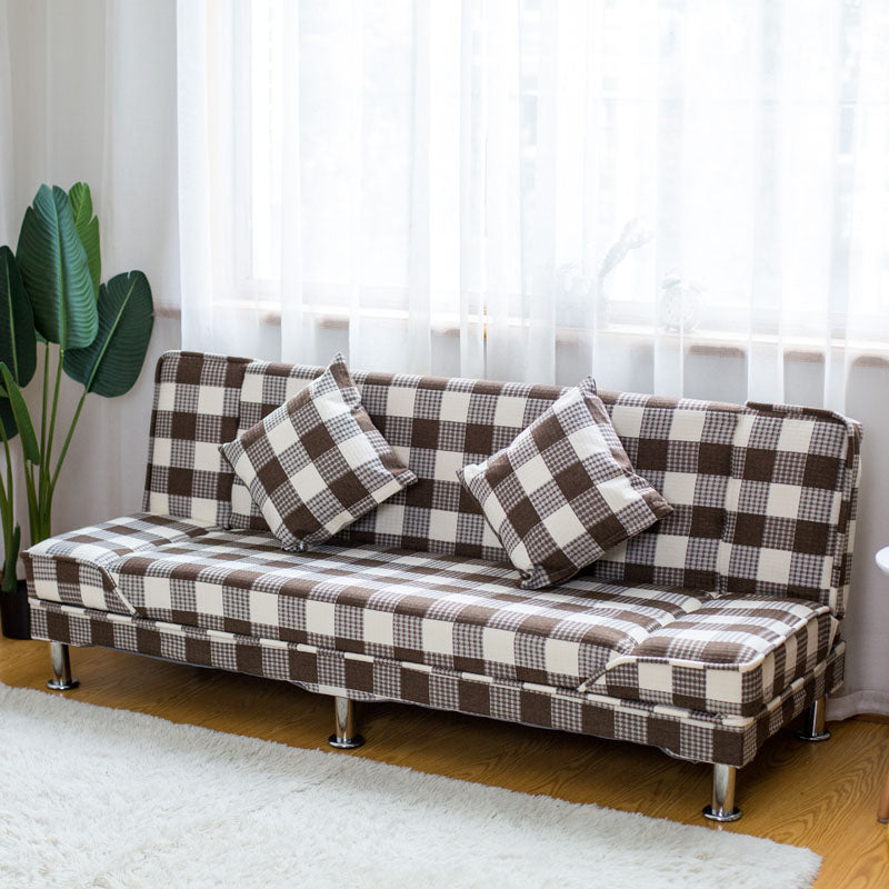 Modern Cotton Blend and Velvet Convertible Loose Back Armless Sofa Bed