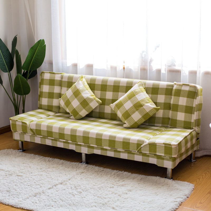 Modern Cotton Blend and Velvet Convertible Loose Back Armless Sofa Bed