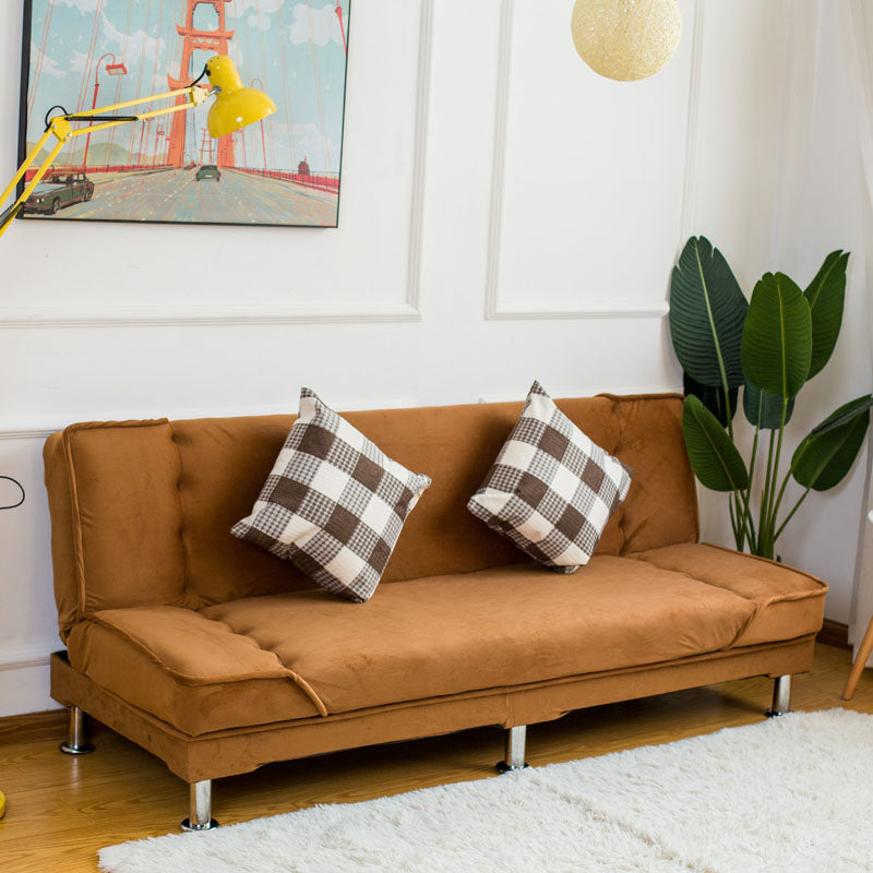 Modern Cotton Blend and Velvet Convertible Loose Back Armless Sofa Bed