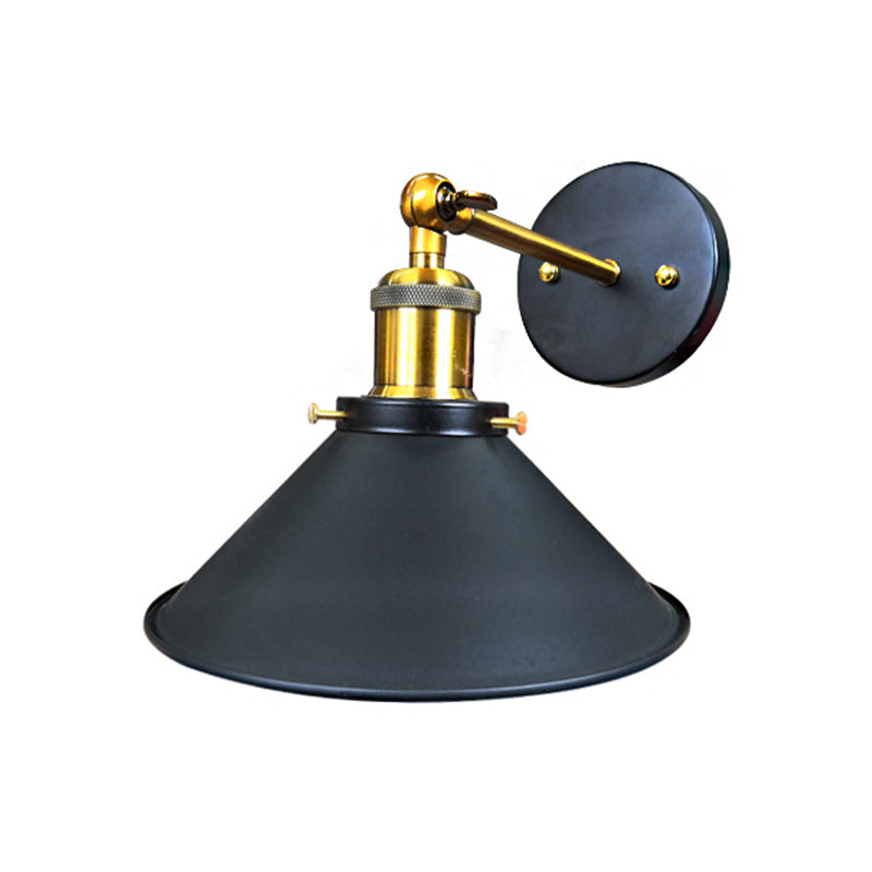 Cone Corner Wall Light Sconce Vintage Iron 1-Bulb Black and Brass Wall Lamp Fixture with/without Plug In Cord