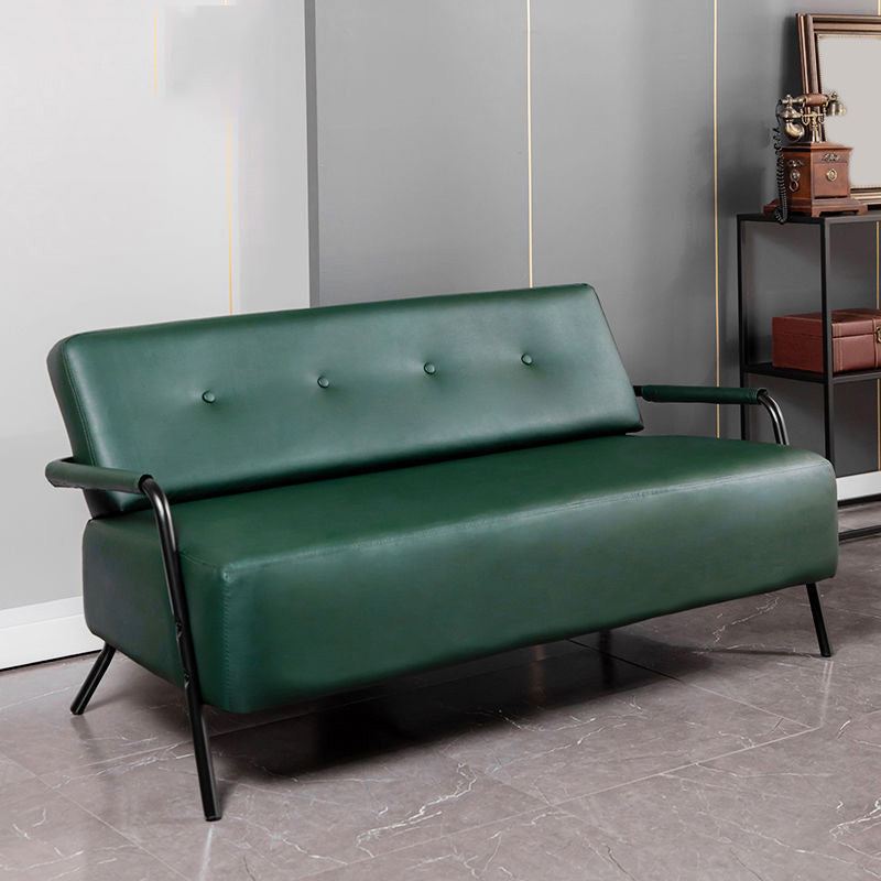 Faux Leather Industrial Tufted Back Sofa with Tuxedo Arm for Apartment