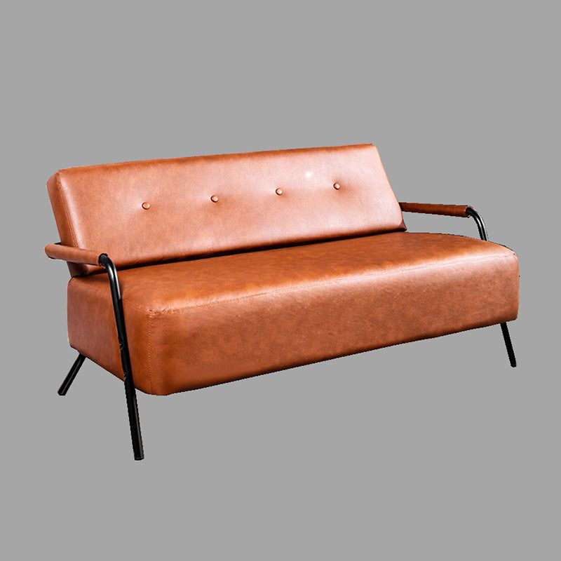 Faux Leather Industrial Tufted Back Sofa with Tuxedo Arm for Apartment