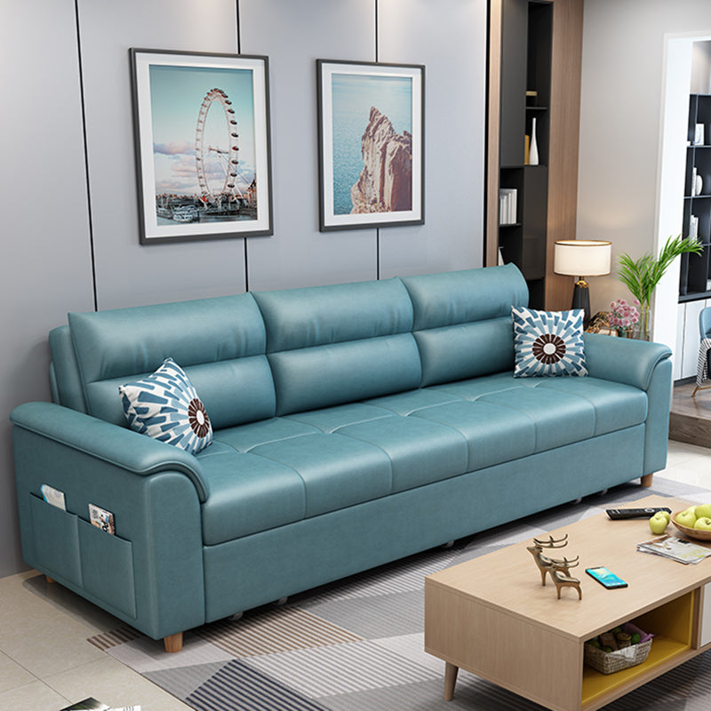 Cotton Blend and Faux Leather Biscuit Back Pillow Top Arm Couch Bed