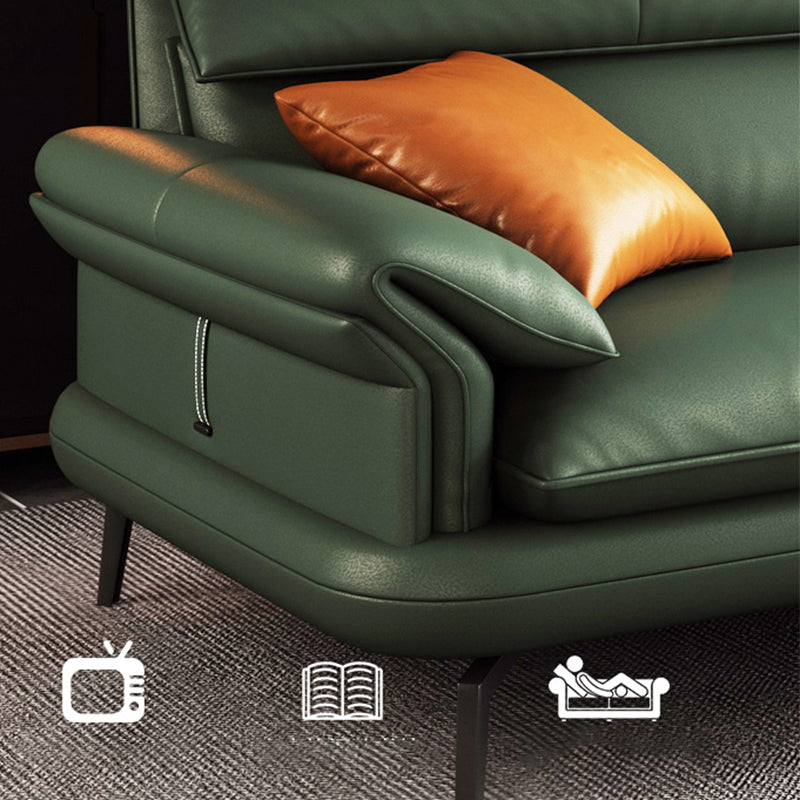 Pillow Arms Sofa in Green Modern Stain-Resistant Faux Leather L-Shape Sofa & Chaise