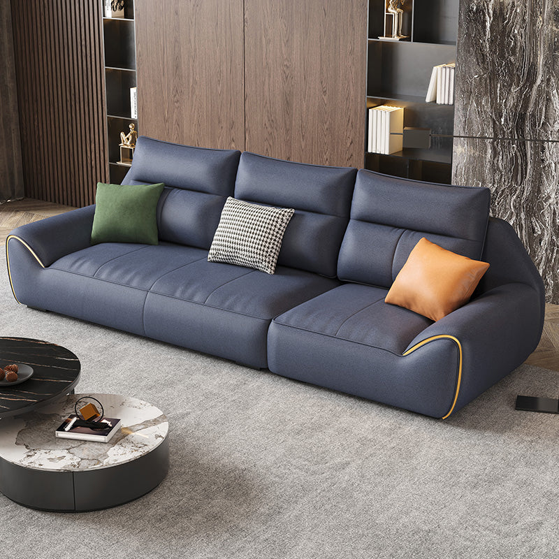 Square Arm Blue Removable Cushions Contemporary Faux Leather Sofa & Chaise