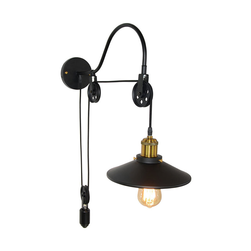 1 luminaire mural d'éclat évasé léger industriel Black Metallic Sconce Lampe avec bras de col en bouche