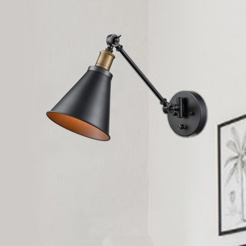 1 ampoule en fer mural clair clair vintage noir swing bras de salon applique lampe à la teinte du cône