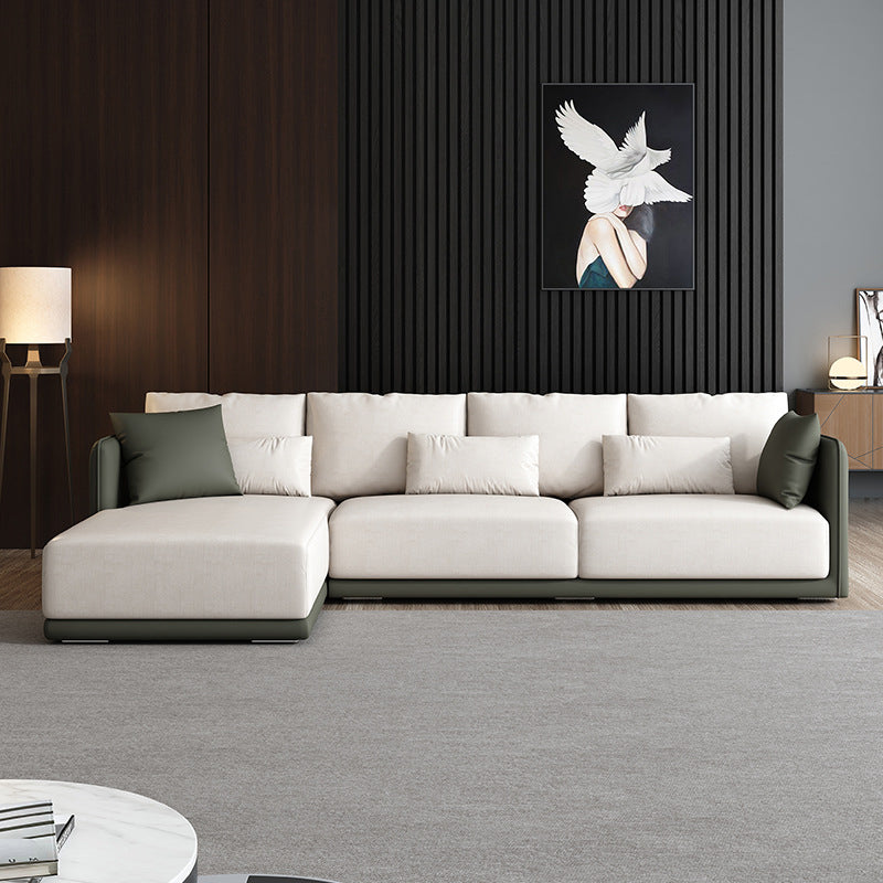 Faux Leather Sectional/Sofa with Pillow Back and Square Arms