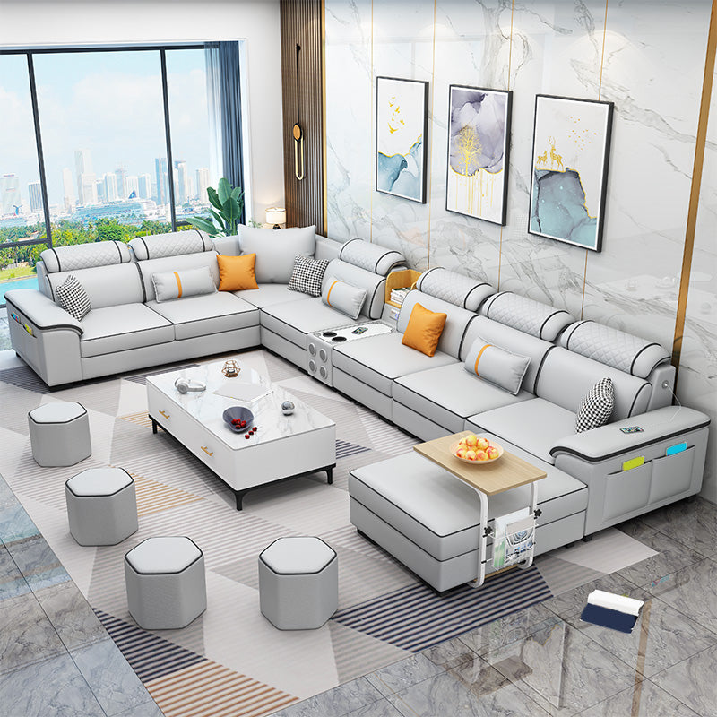 U-Shaped Velvet and Faux Leather Modular Furniture Sectionals for 7 People