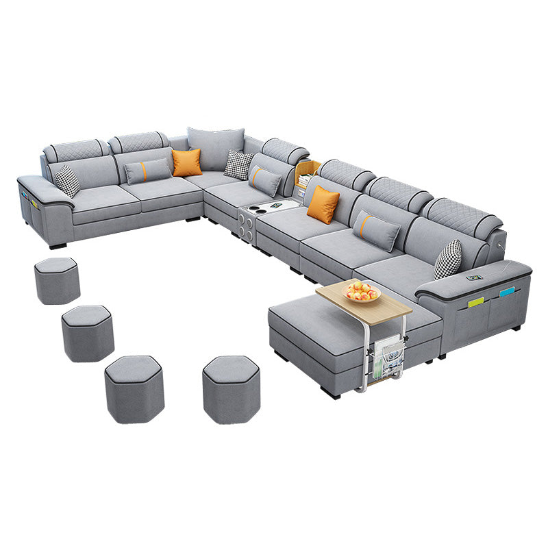 U-Shaped Velvet and Faux Leather Modular Furniture Sectionals for 7 People