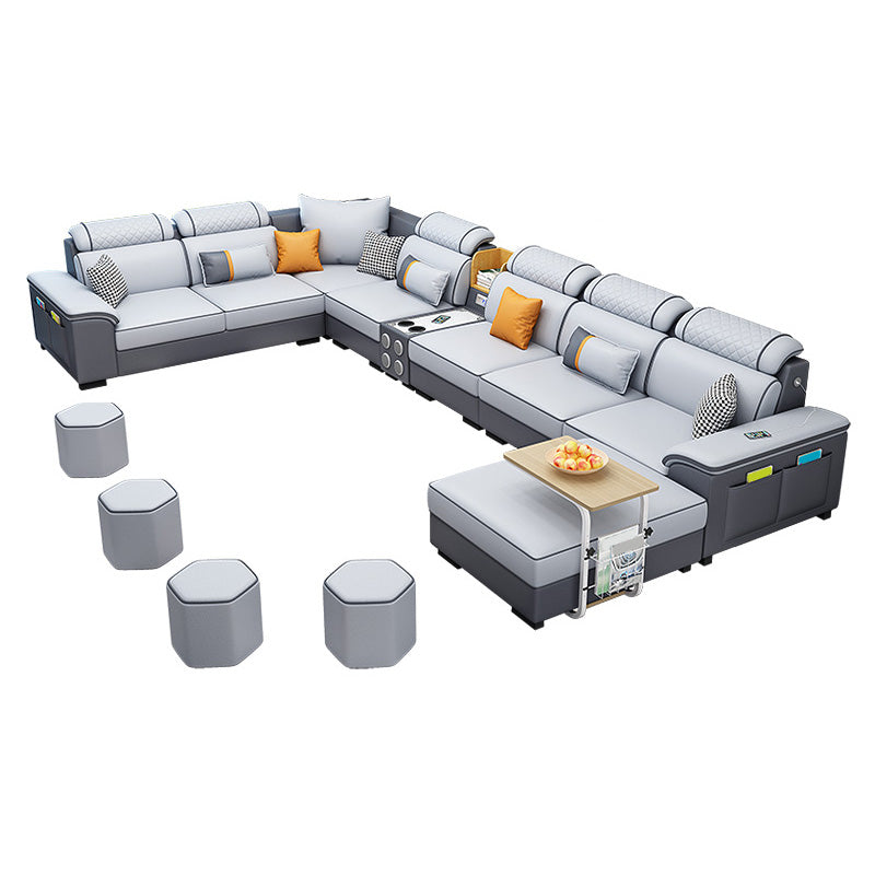 U-Shaped Velvet and Faux Leather Modular Furniture Sectionals for 7 People