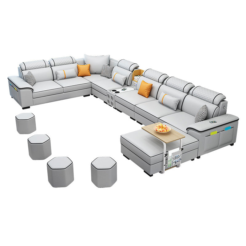 U-Shaped Velvet and Faux Leather Modular Furniture Sectionals for 7 People