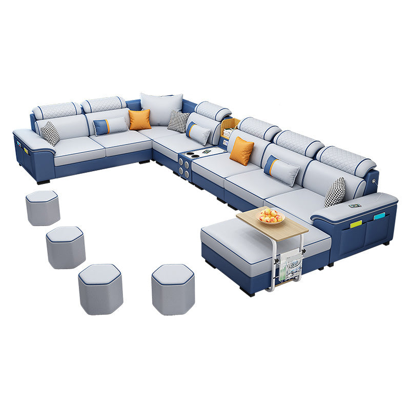 U-Shaped Velvet and Faux Leather Modular Furniture Sectionals for 7 People
