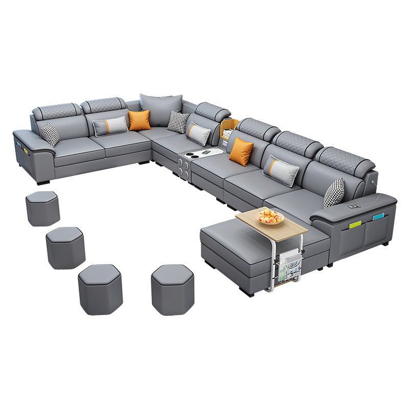 U-Shaped Velvet and Faux Leather Modular Furniture Sectionals for 7 People