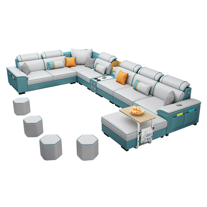 U-Shaped Velvet and Faux Leather Modular Furniture Sectionals for 7 People