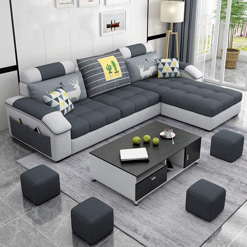 Faux Leather and Cotton Blend Sectional Couch for 3/4 People