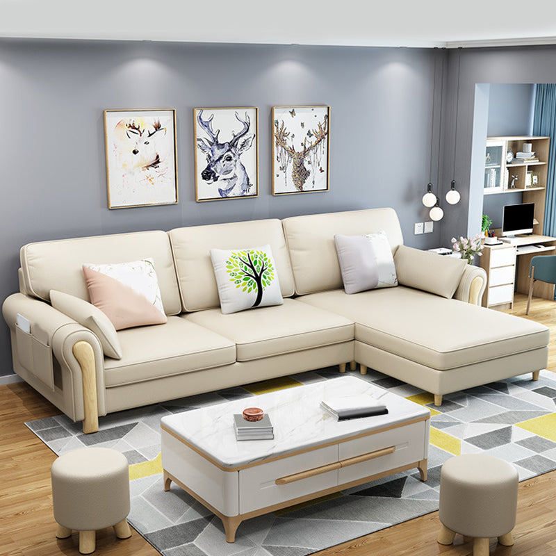 Farmhouse L-Shape Cotton Blend and Faux Leather Sectional Couch with Storage