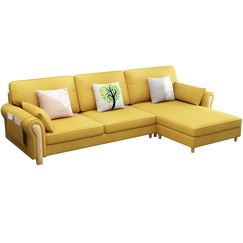 Farmhouse L-Shape Cotton Blend and Faux Leather Sectional Couch with Storage