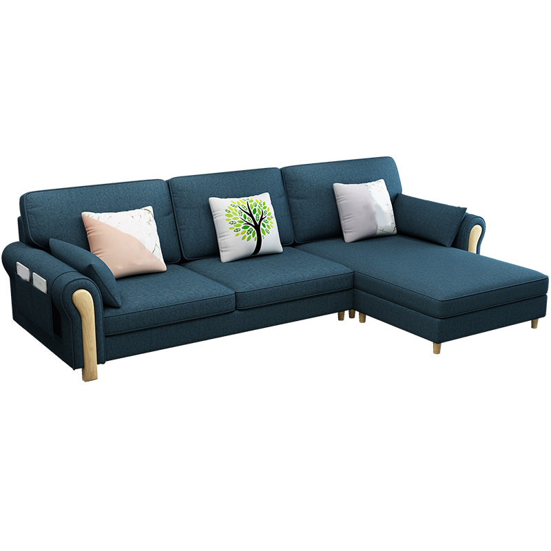 Farmhouse L-Shape Cotton Blend and Faux Leather Sectional Couch with Storage