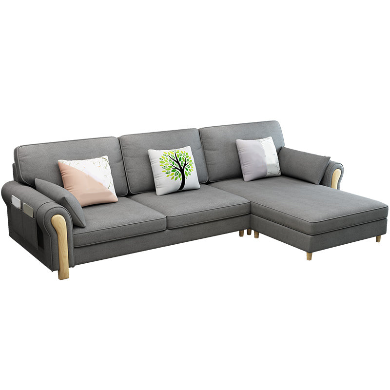 Farmhouse L-Shape Cotton Blend and Faux Leather Sectional Couch with Storage