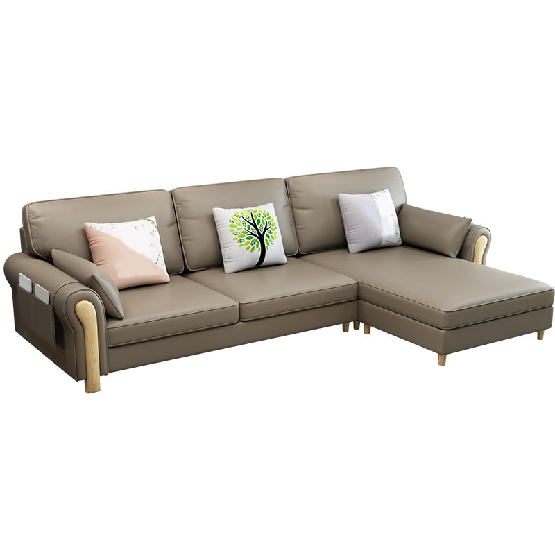 Farmhouse L-Shape Cotton Blend and Faux Leather Sectional Couch with Storage