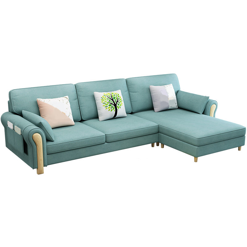 Farmhouse L-Shape Cotton Blend and Faux Leather Sectional Couch with Storage