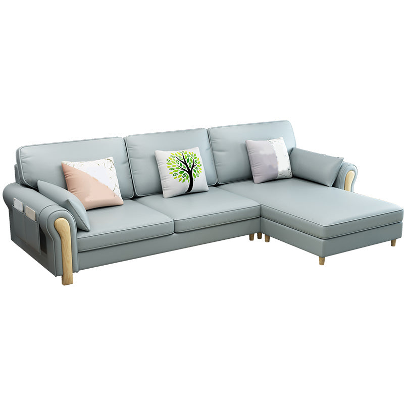 Farmhouse L-Shape Cotton Blend and Faux Leather Sectional Couch with Storage