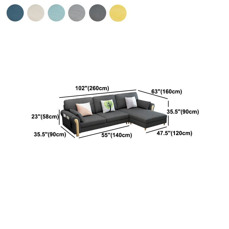 Farmhouse L-Shape Cotton Blend and Faux Leather Sectional Couch with Storage