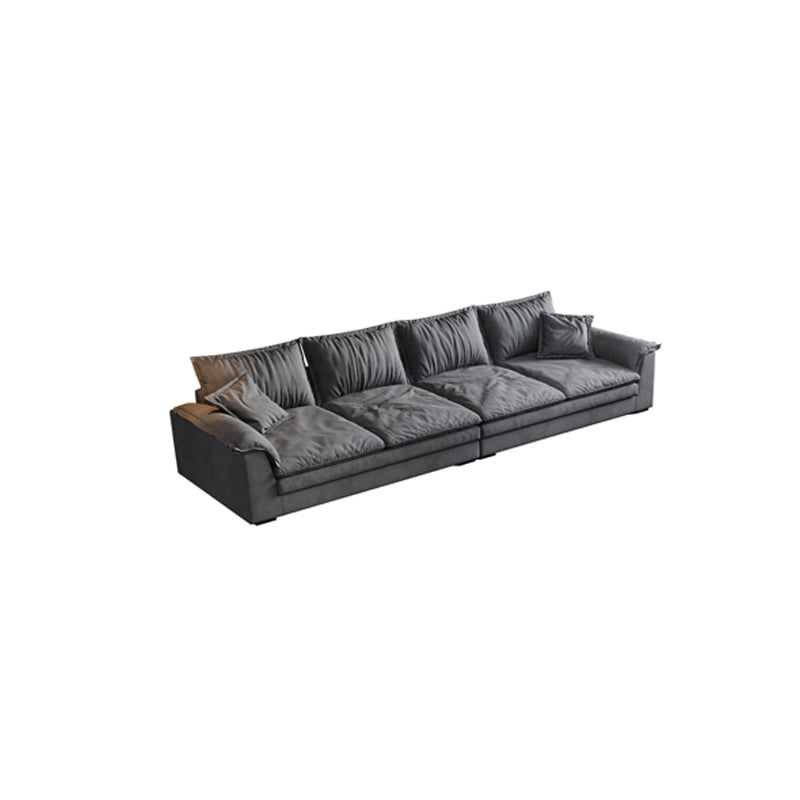 Square Arm Dark Gray Removable Cushions Contemporary Faux Leather Sofa