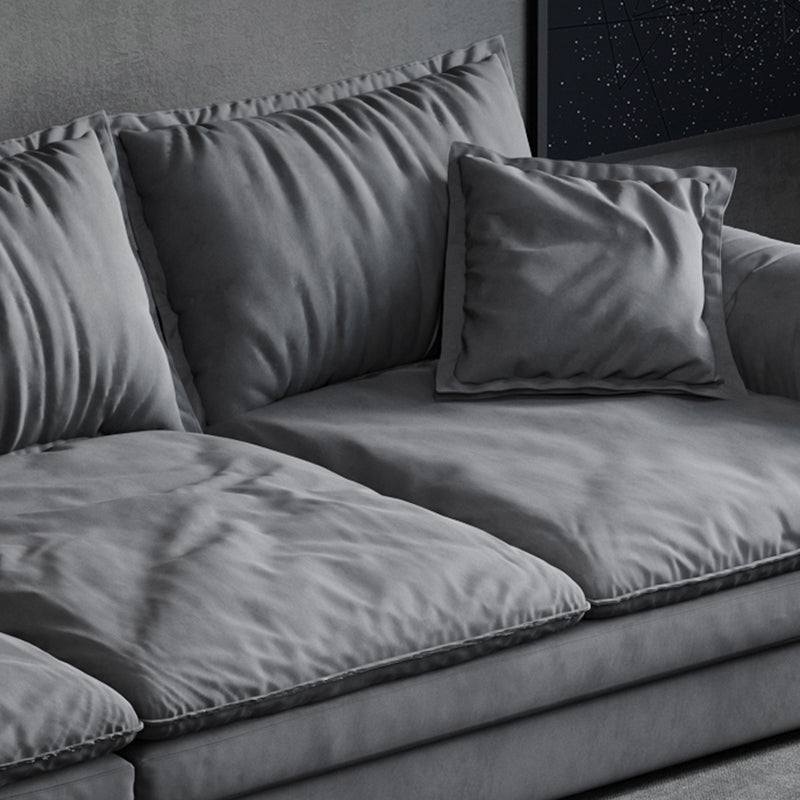 Square Arm Dark Gray Removable Cushions Contemporary Faux Leather Sofa