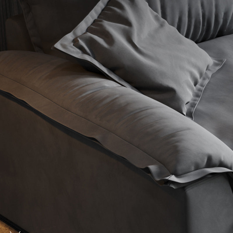 Square Arm Dark Gray Removable Cushions Contemporary Faux Leather Sofa