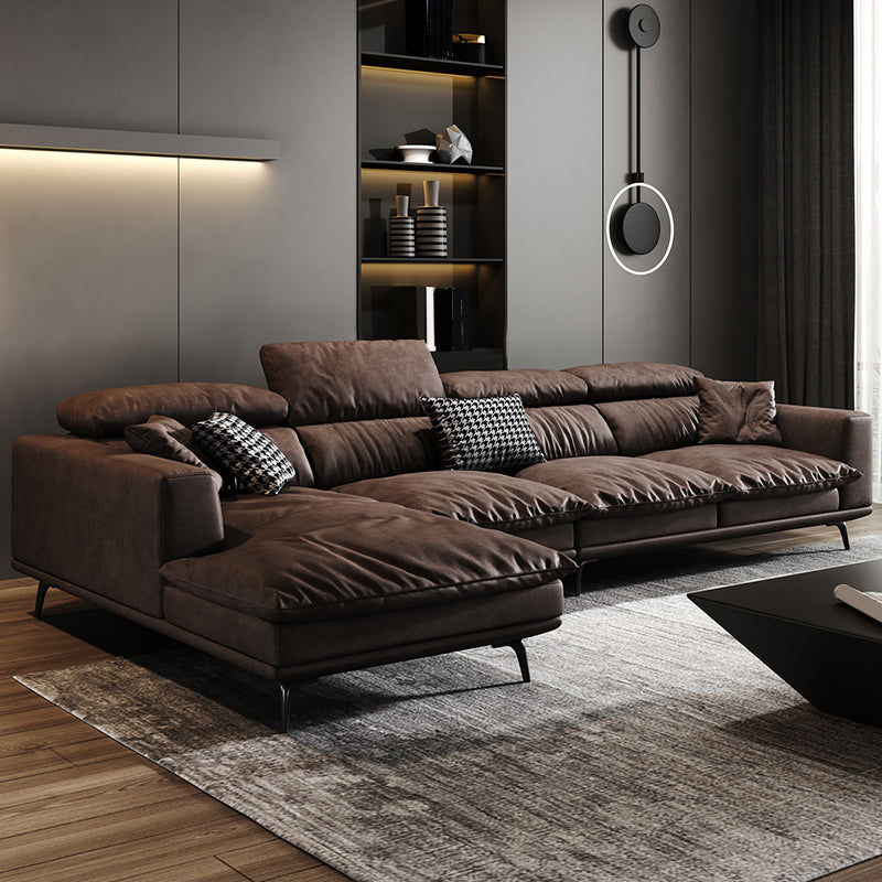 Square Arm Dark Brown Removable Cushions Modern Stain-Resistant Sofa & Chaise