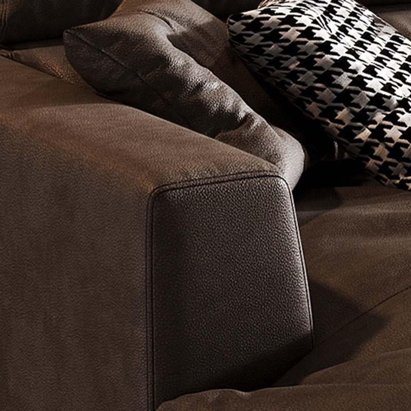 Square Arm Dark Brown Removable Cushions Modern Stain-Resistant Sofa & Chaise