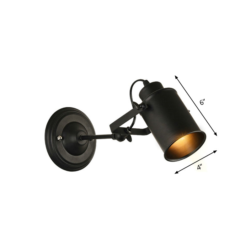Farmhouse Cylindrical Sconce Lighting 1-Light Iron Wall Lamp Fixture in Black with Adjustable Handle