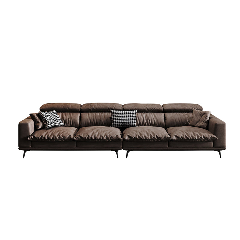 Square Arm Dark Brown Removable Cushions Modern Stain-Resistant Sofa & Chaise