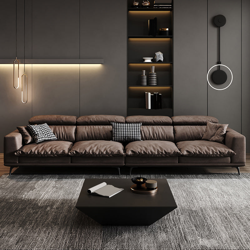 Square Arm Dark Brown Removable Cushions Modern Stain-Resistant Sofa & Chaise