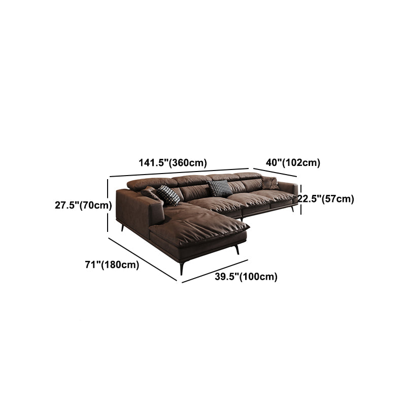 Square Arm Dark Brown Removable Cushions Modern Stain-Resistant Sofa & Chaise