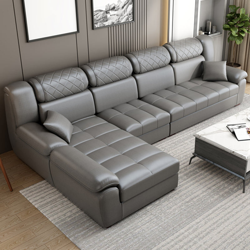 Cotton Blend and Faux Leather L-Shape Reversible Furniture Sectionals