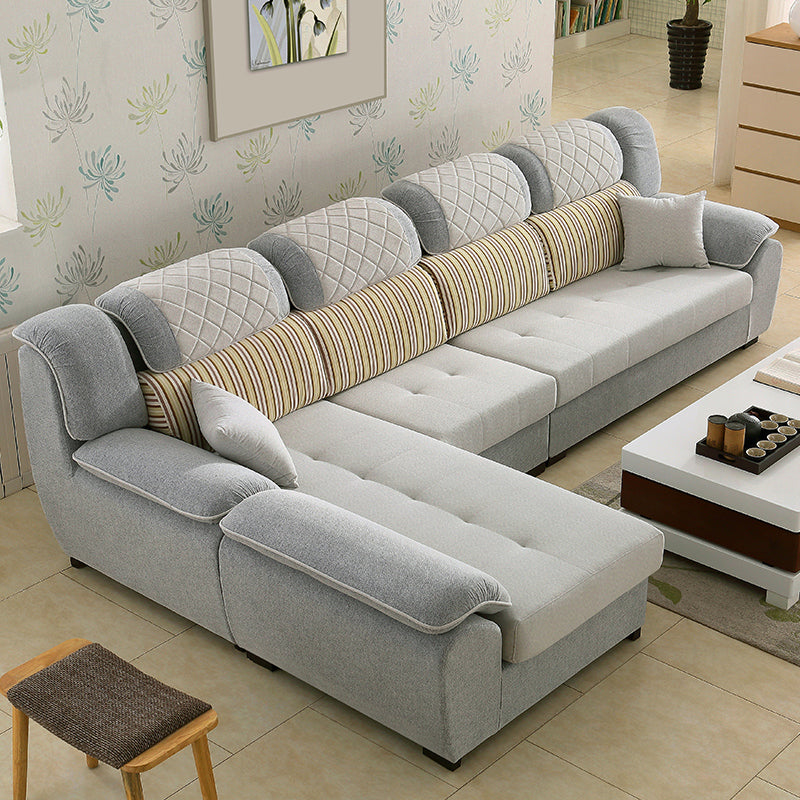 Cotton Blend and Faux Leather L-Shape Reversible Furniture Sectionals