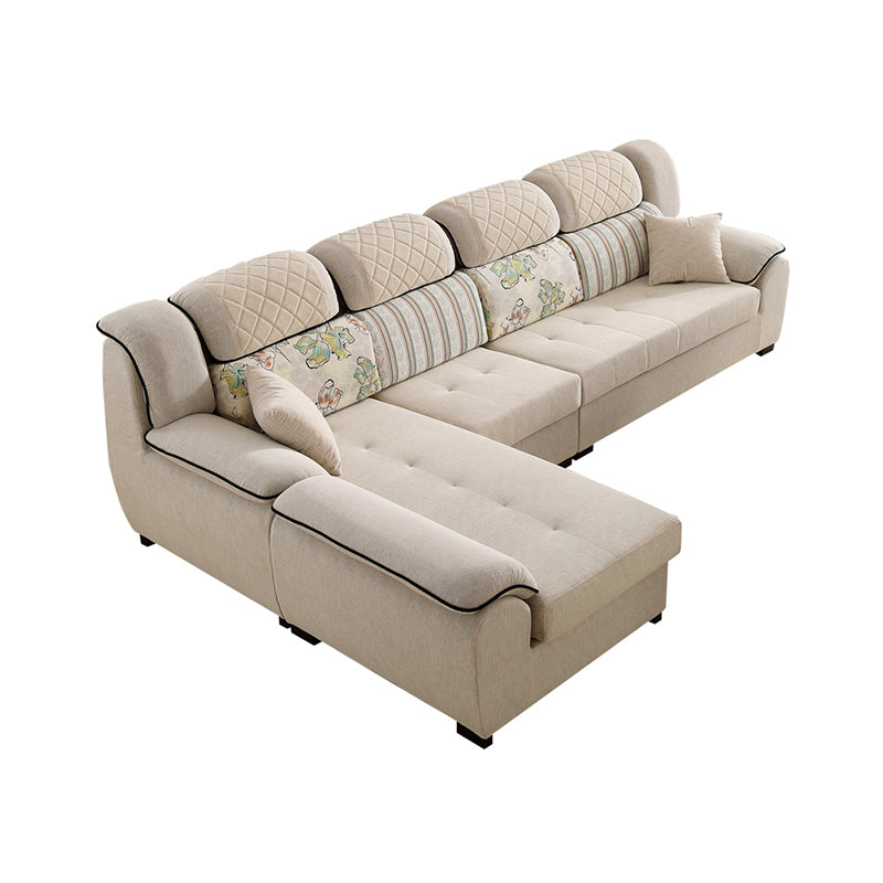 Cotton Blend and Faux Leather L-Shape Reversible Furniture Sectionals