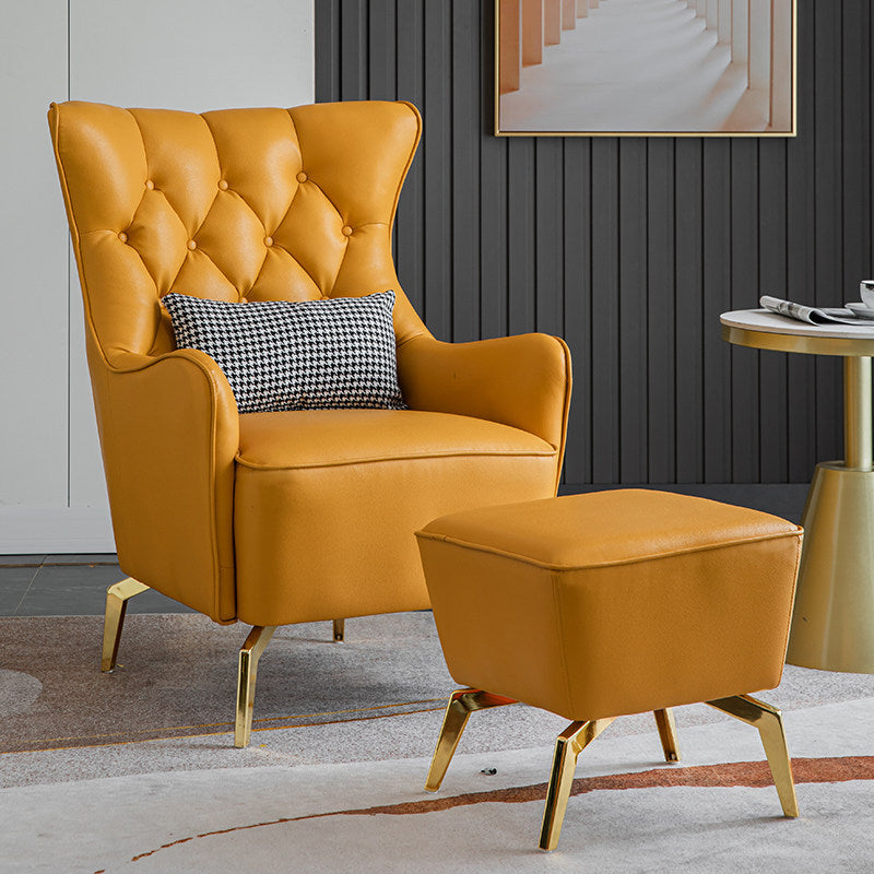 Bonded Leather Wingback Chair with Basic Four Legs and Tufted Back