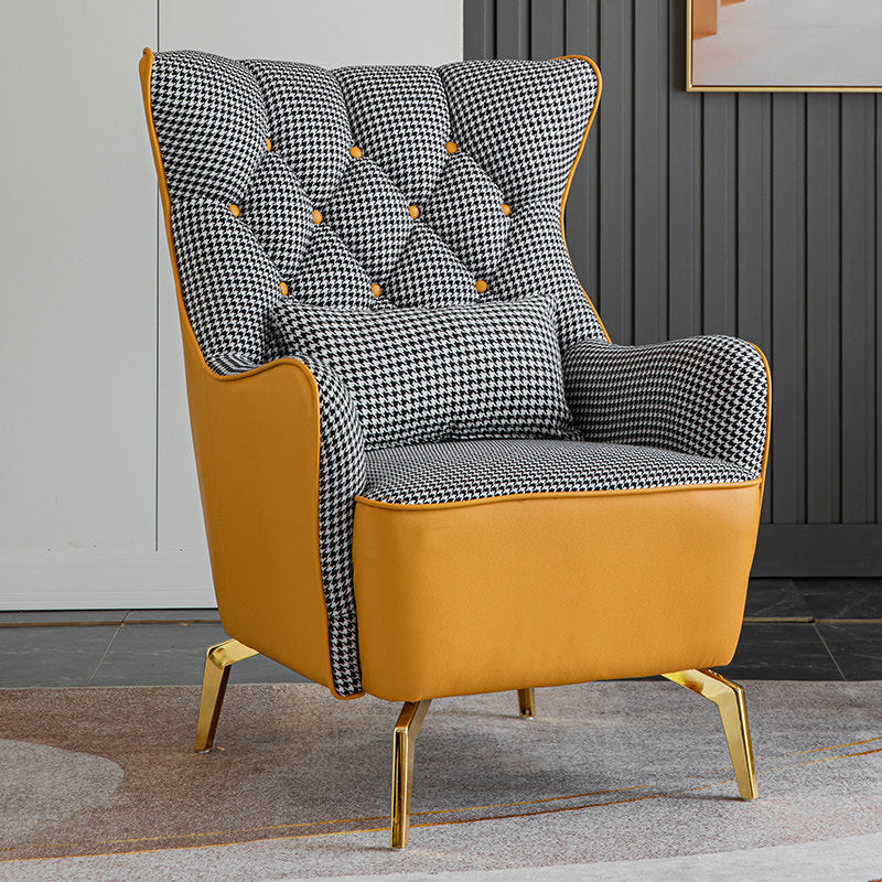 Bonded Leather Wingback Chair with Basic Four Legs and Tufted Back