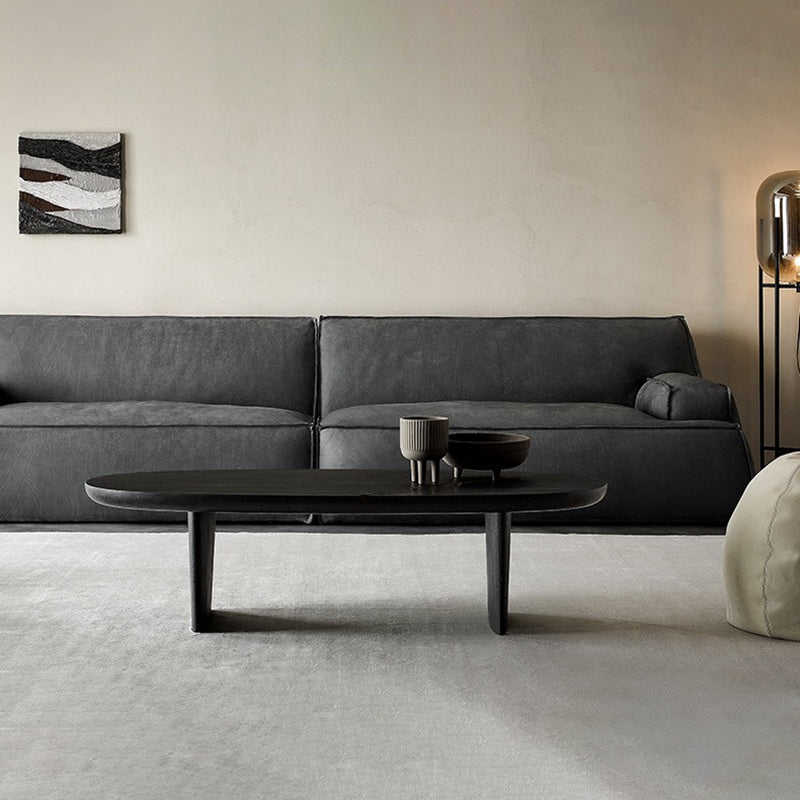 North European Oval Coffee Table Wood Cocktail Table in Black