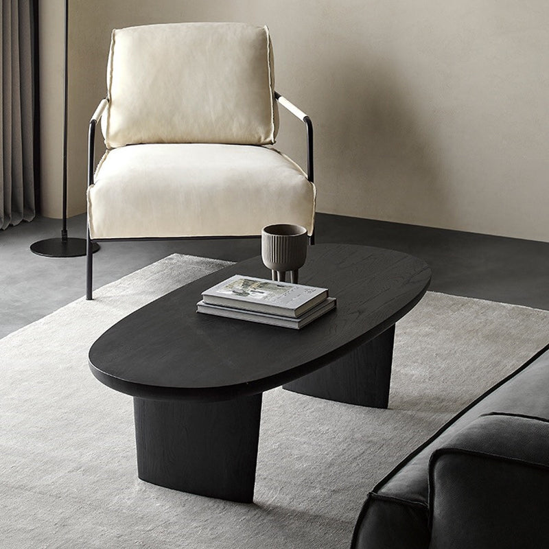 North European Oval Coffee Table Wood Cocktail Table in Black